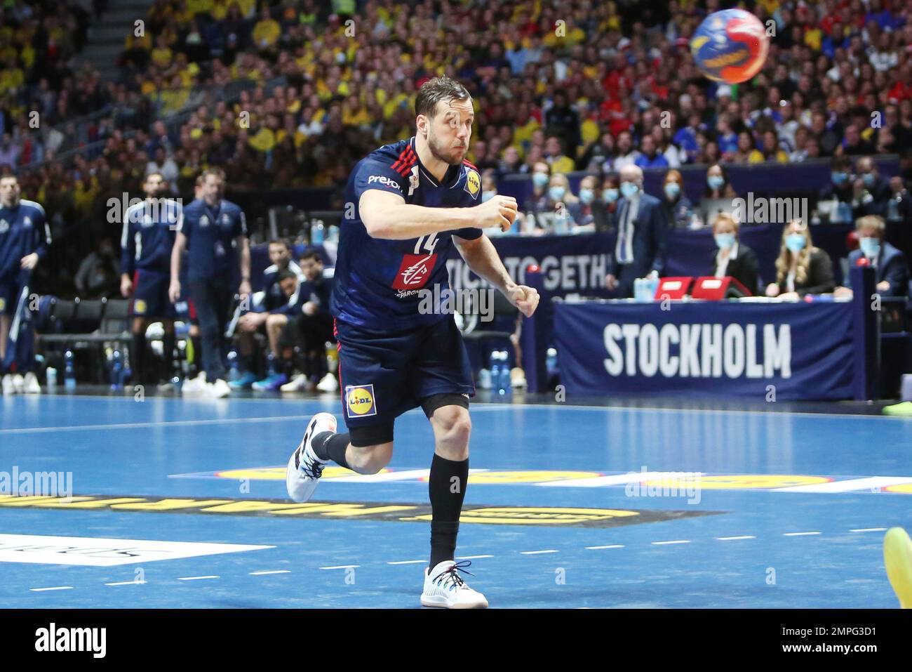 Kentin Mahe di Francia durante il Campionato Mondiale IHF Men's 2023, Semifinali Handball match tra Francia e Svezia il 27 gennaio 2023 alle Tele2 Arena di Stoccolma, Svezia - Photo: Laurent Lairys/DPPI/LiveMedia Foto Stock