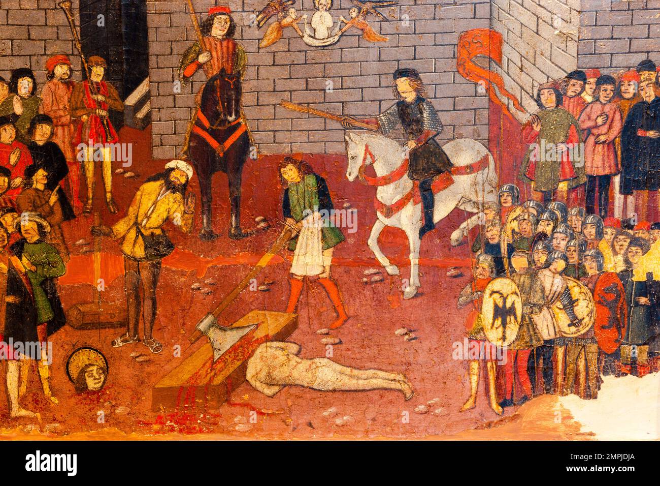 años Diocesà de San Jorge, predela, decapitacion de San jorge , 1468-1470, Pere Nitárd, óleo sobre madera, Palau Episcopal, -Museu de Mallorca- Foto Stock