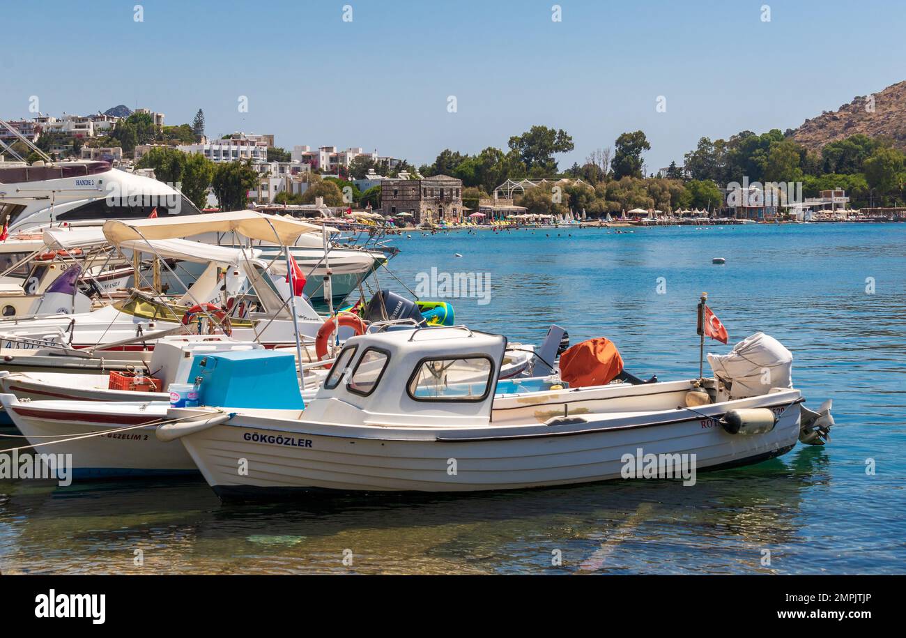 Barche ormeggiate al porto di Akyarlar in Turchia Foto Stock