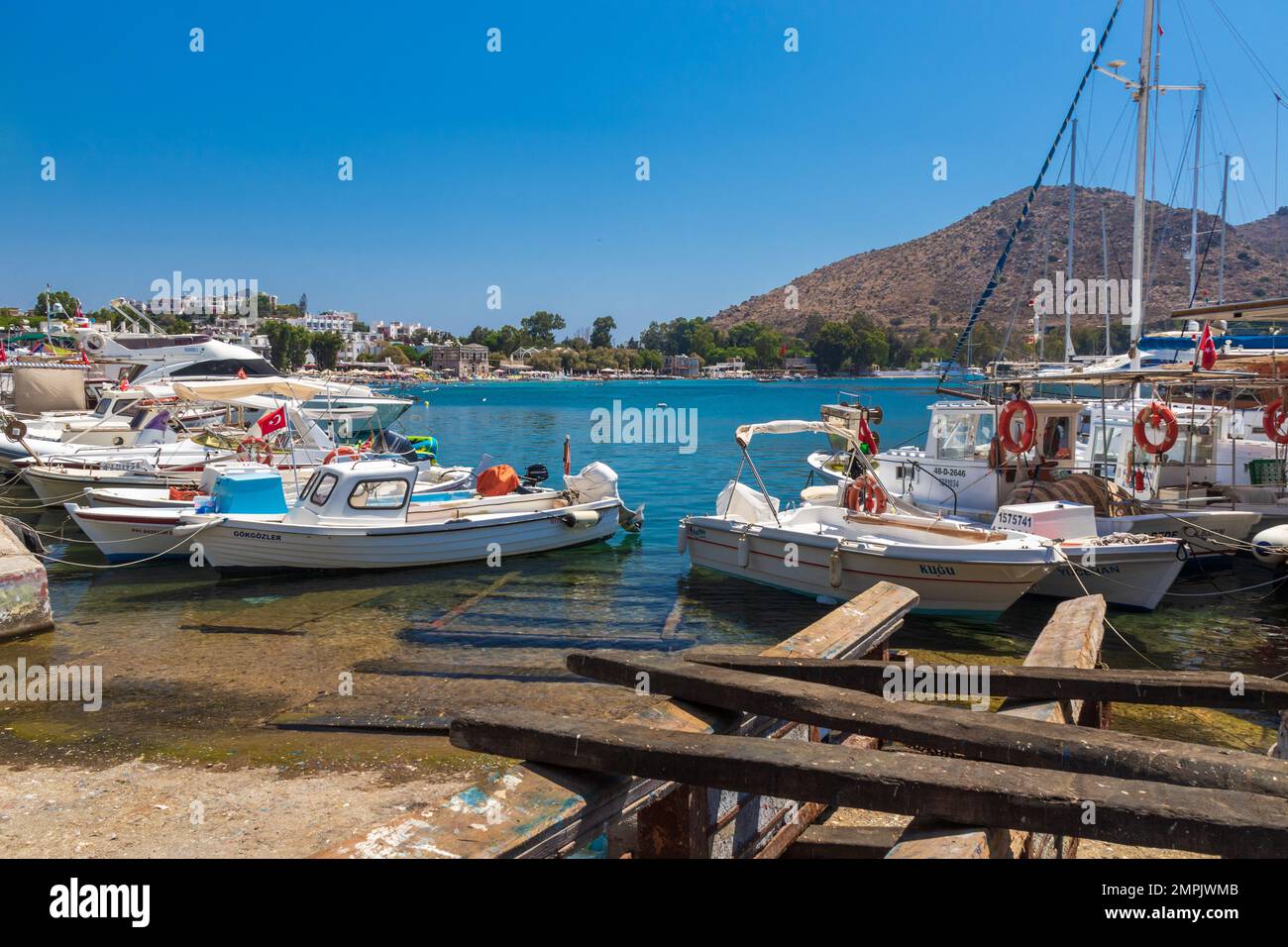 Barche ormeggiate al porto di Akyarlar in Turchia Foto Stock