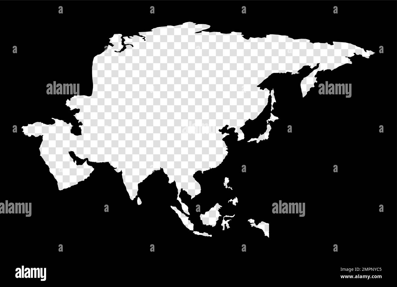 Mappa stencil dell'Asia. Mappa semplice e minima trasparente dell'Asia. Rettangolo nero con forma tagliata del continente. Interessante illustrazione vettoriale Immagine e Vettoriale - Alamy