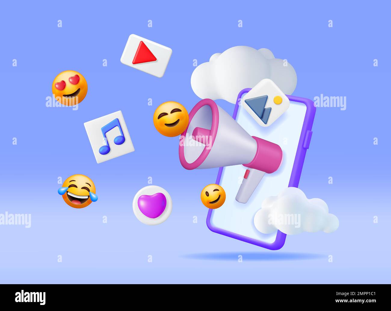 3D concetto di social media isolato Illustrazione Vettoriale