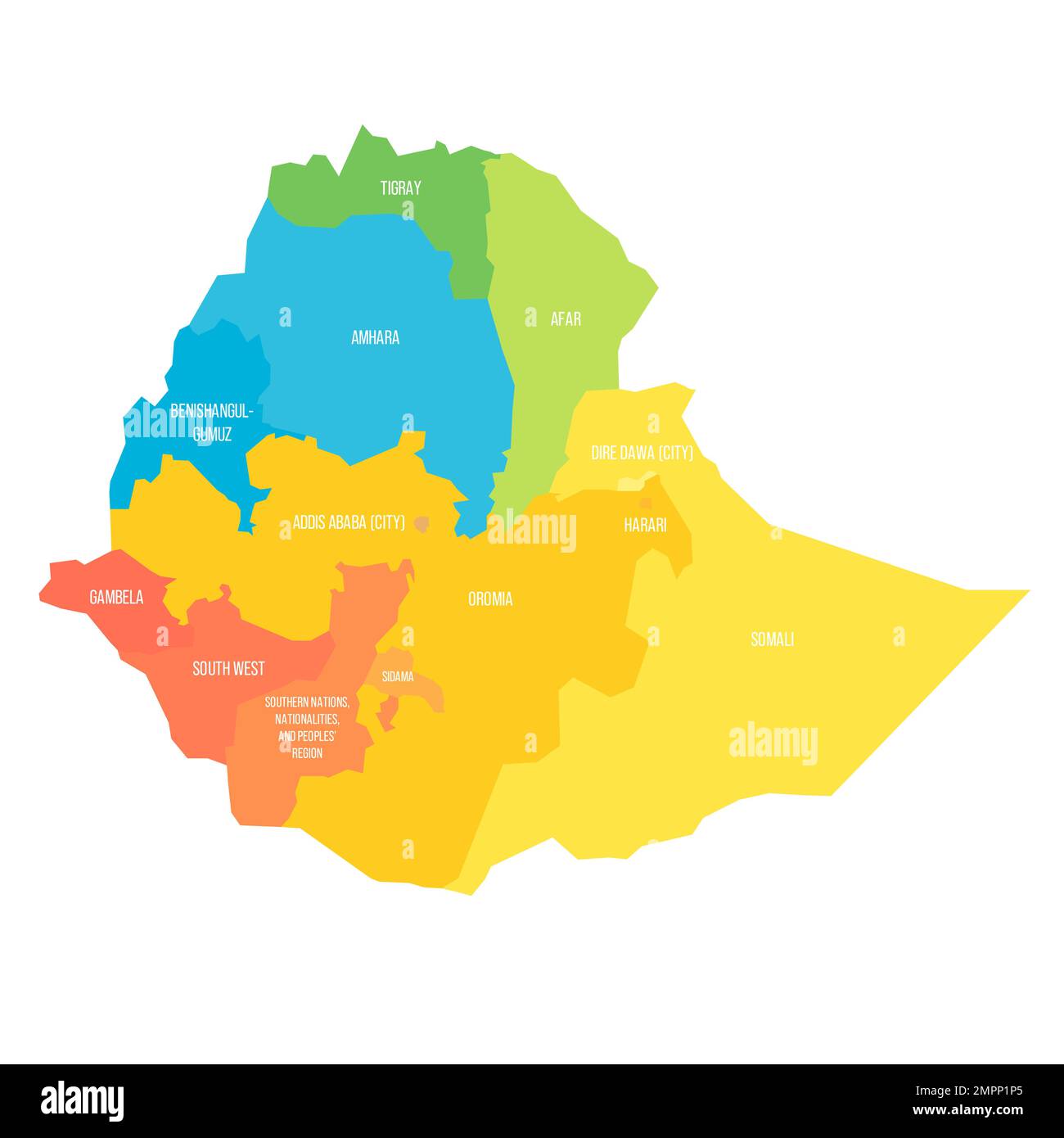 Etiopia carta politica delle divisioni amministrative Illustrazione Vettoriale