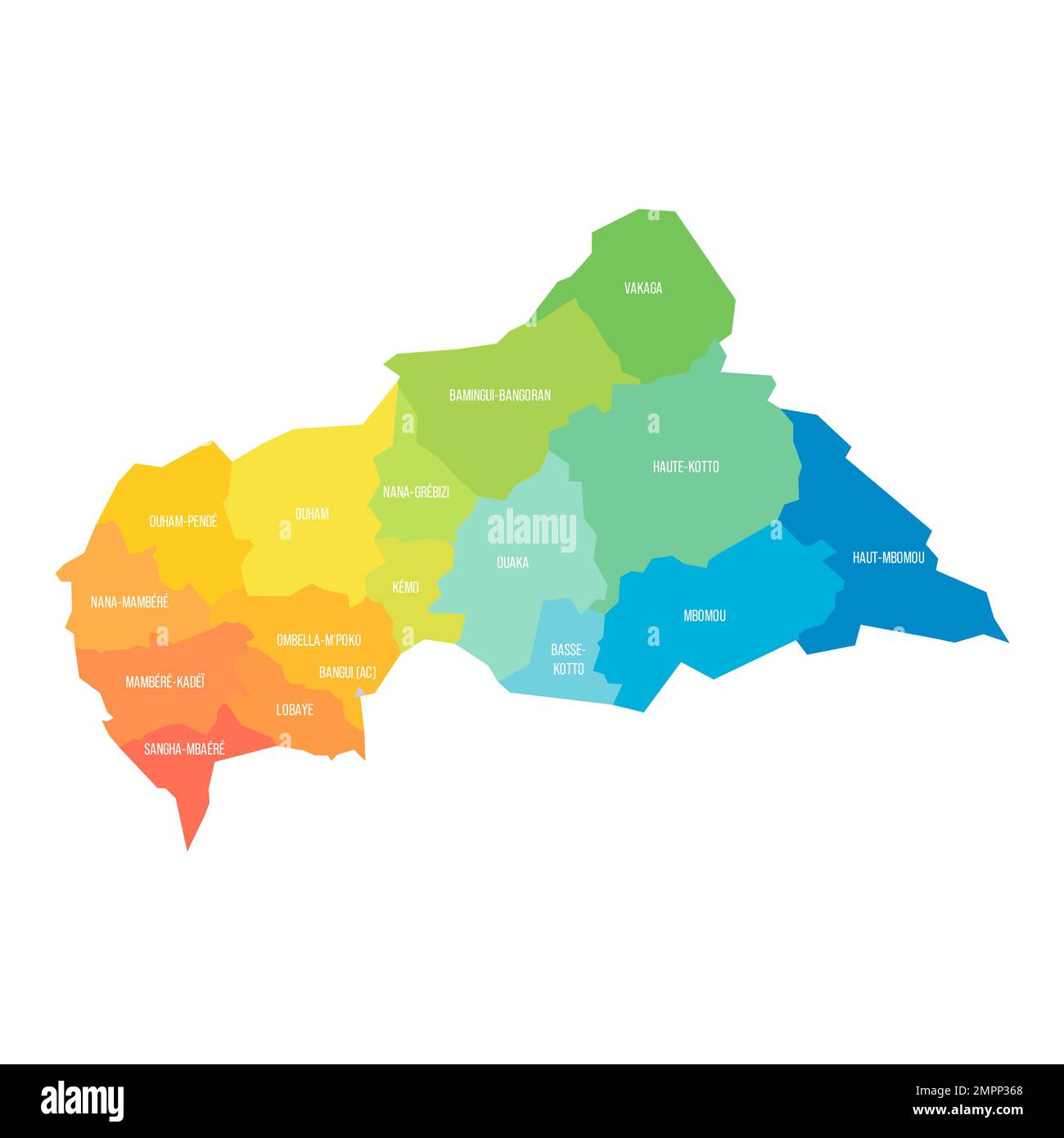 Repubblica Centrafricana carta politica delle divisioni amministrative Illustrazione Vettoriale