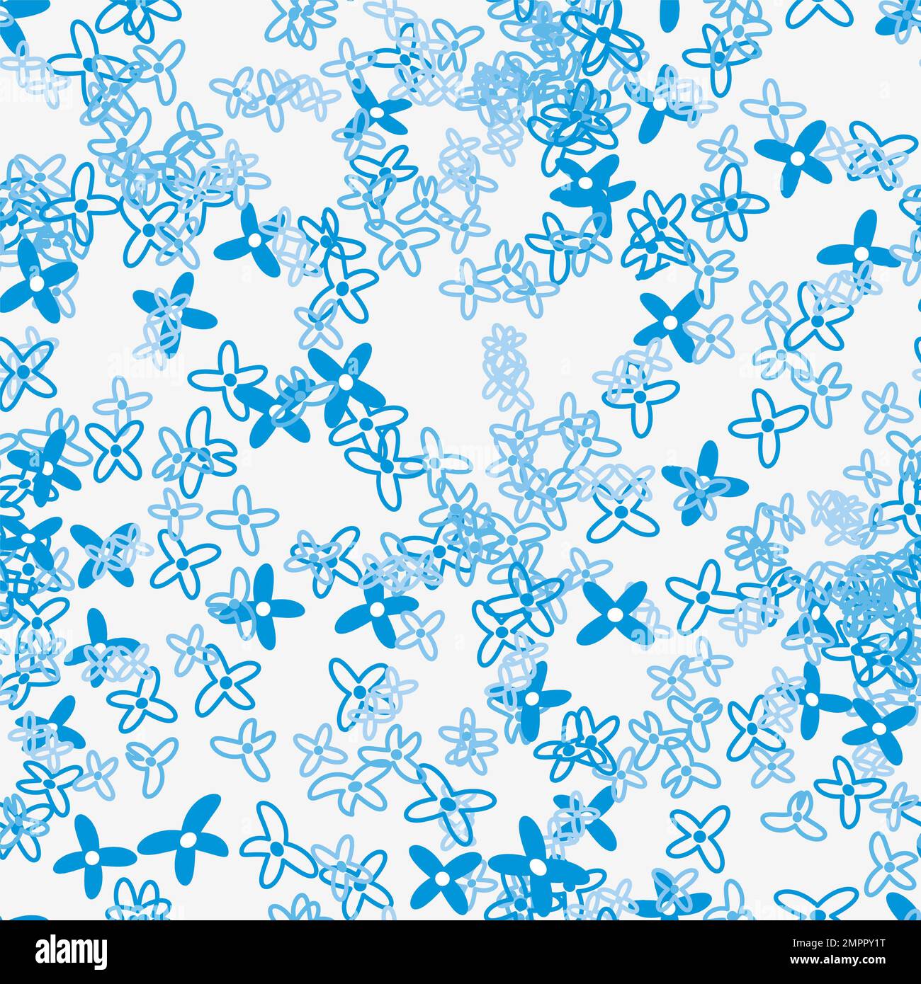 Senza cuciture semplice motivo carino su sfondo bianco.infinito ornamento floreale con belle piccole fiori blu.sfondo colorato per tessuto, tessuto Foto Stock