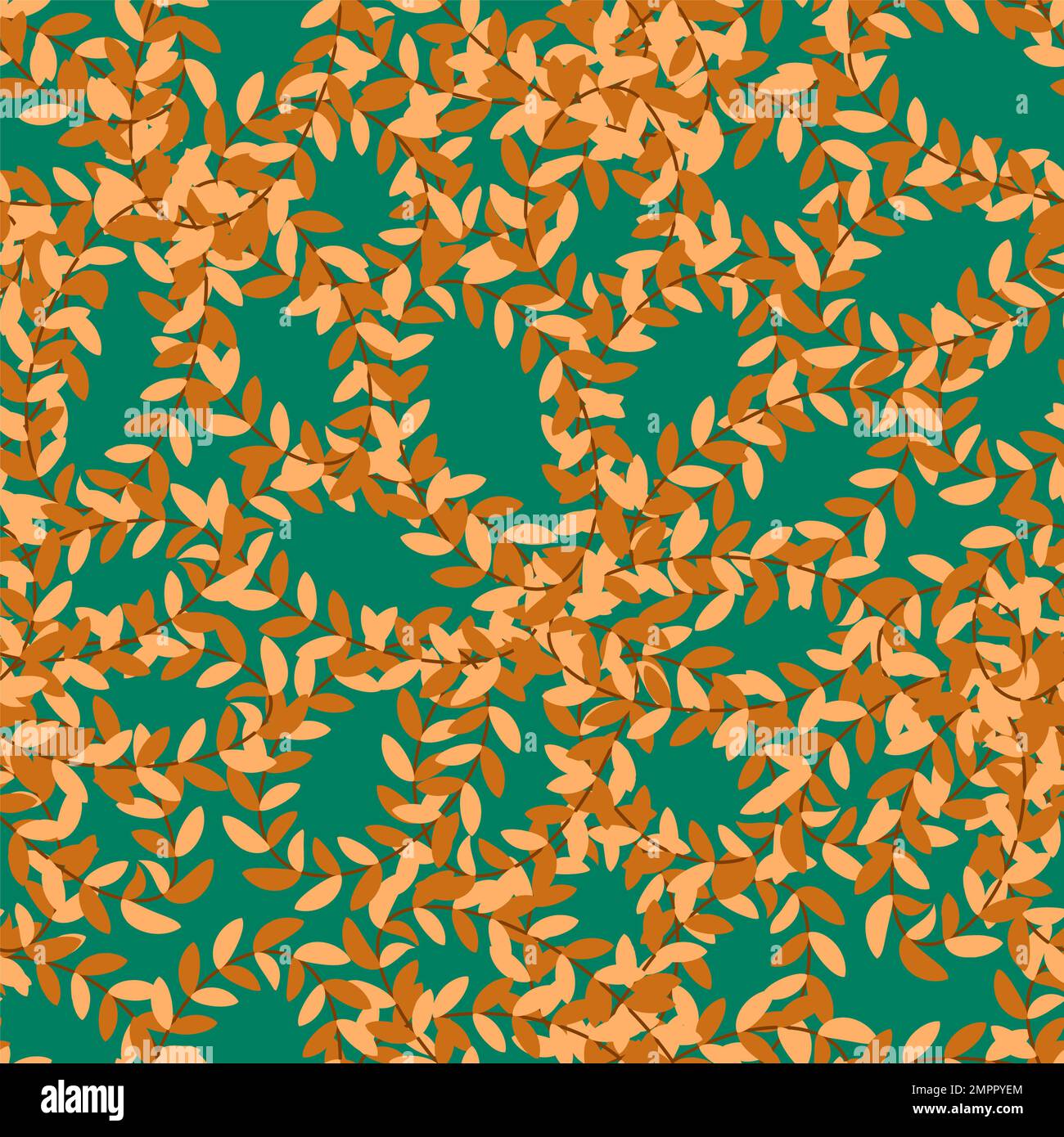 Senza cuciture semplice carino modello da giallo, beige e marrone foglie su verde smeraldo background.Endless ornamento con bel fogliame.Colourful Foto Stock