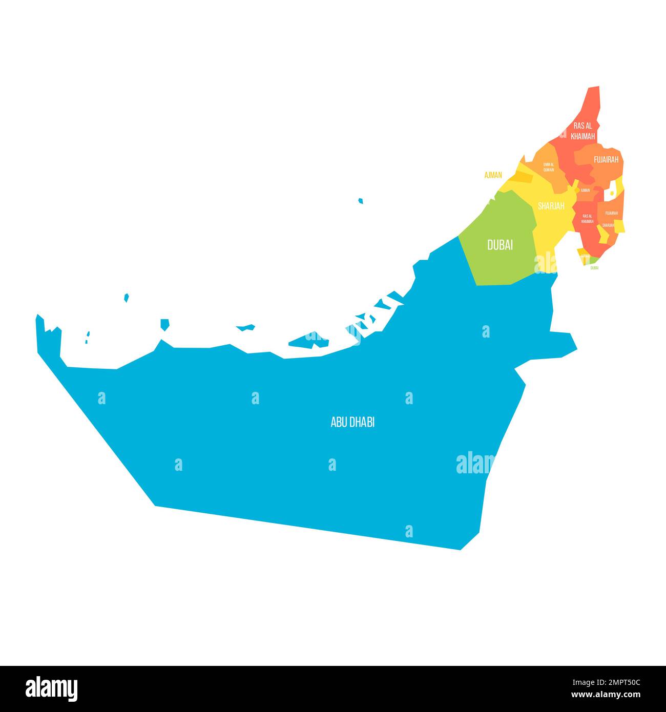 Emirati Arabi Uniti carta politica delle divisioni amministrative Illustrazione Vettoriale