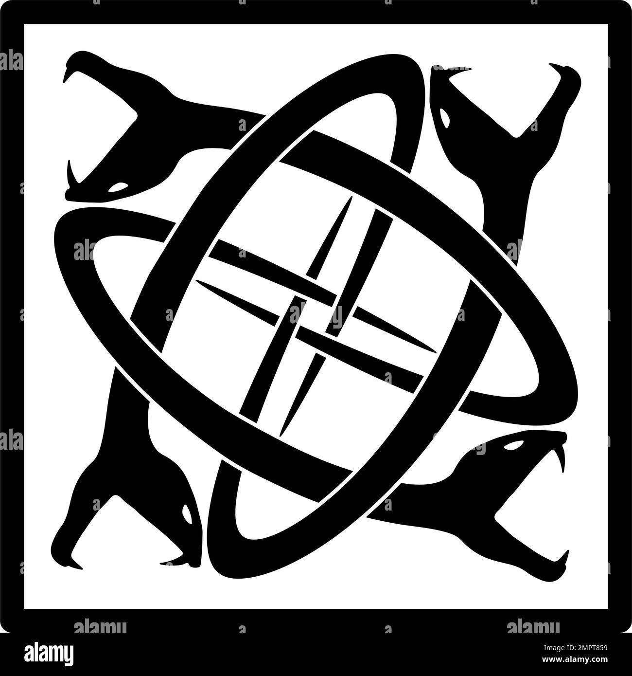 Quattro serpenti intrecciati racchiusi in un quadrato - nero su bianco Illustrazione Vettoriale