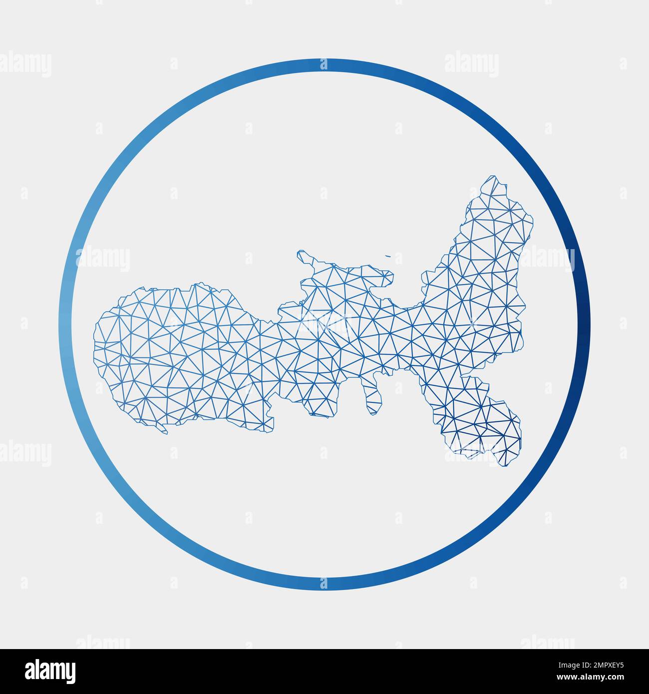 Icona Elba. Mappa della rete dell'isola. Insegna rotonda all'Elba con anello gradiente. Tecnologia, Internet, rete, concetto di telecomunicazione. Illustrazione Vettoriale