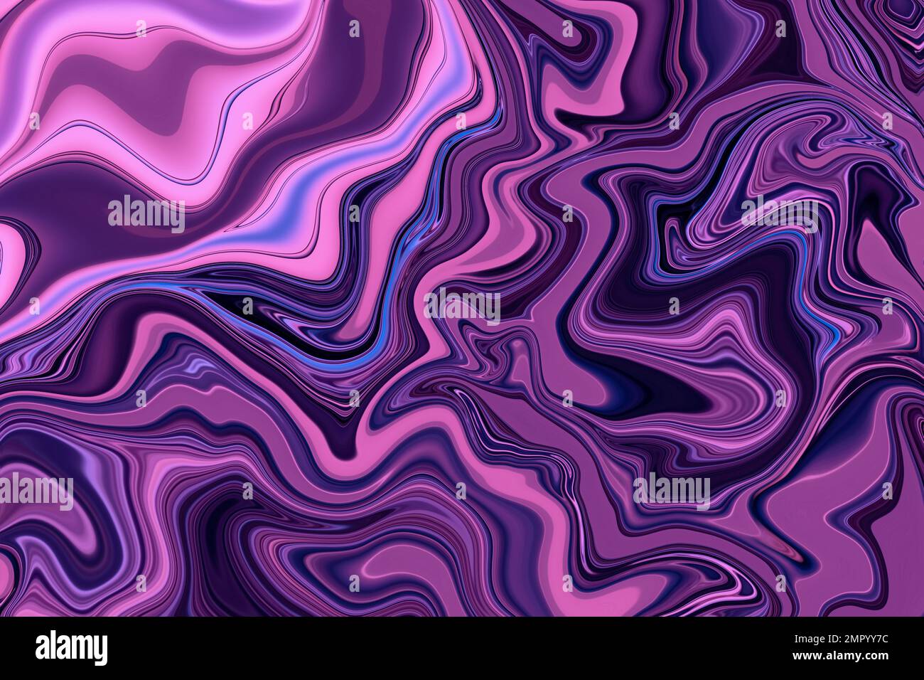 Sfondo dipinto di viola. Quadri d'arte astratta moderna. Vernice rosa fluente. Linee colorate in movimento. Struttura in neon liquido, gradiente sur Foto Stock