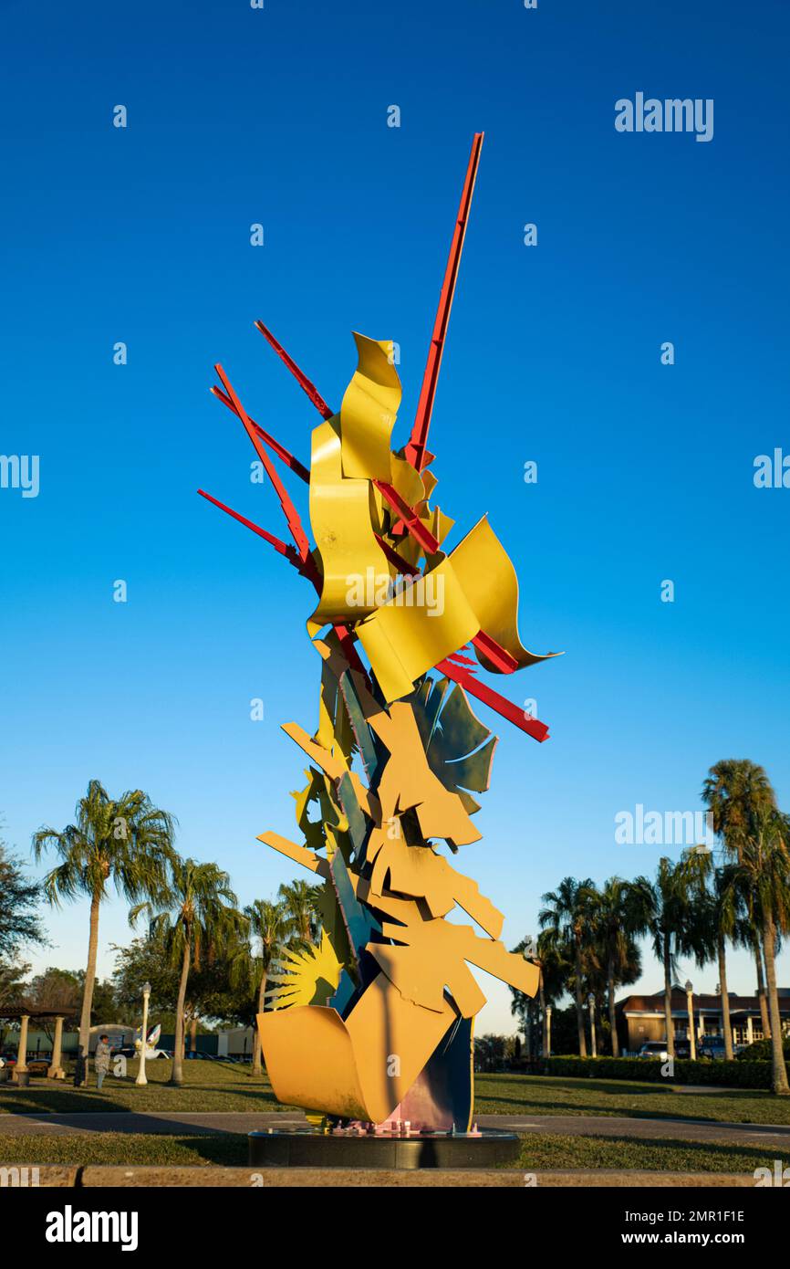 Omaggio alla scultura Spirito di Volontariato sul lago Mirror. Foto Stock