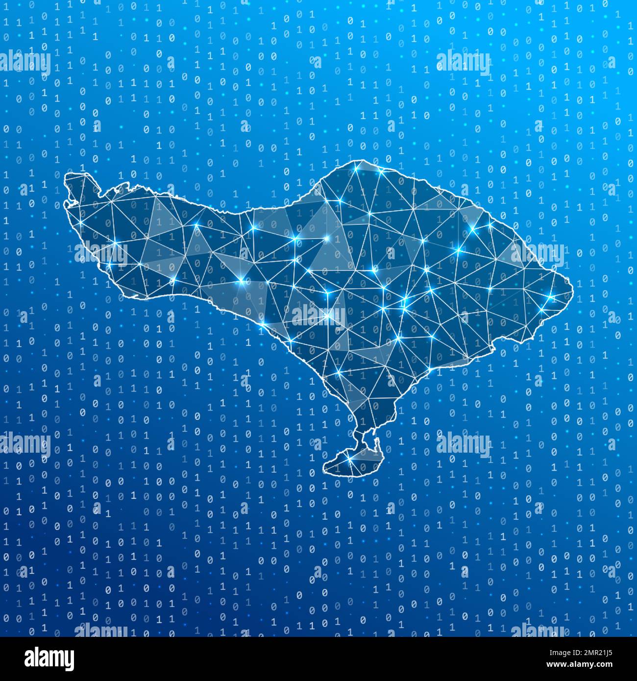 Mappa di rete di Bali. Mappa delle connessioni digitali dell'isola. Tecnologia, Internet, rete, concetto di telecomunicazione. Illustrazione vettoriale. Illustrazione Vettoriale