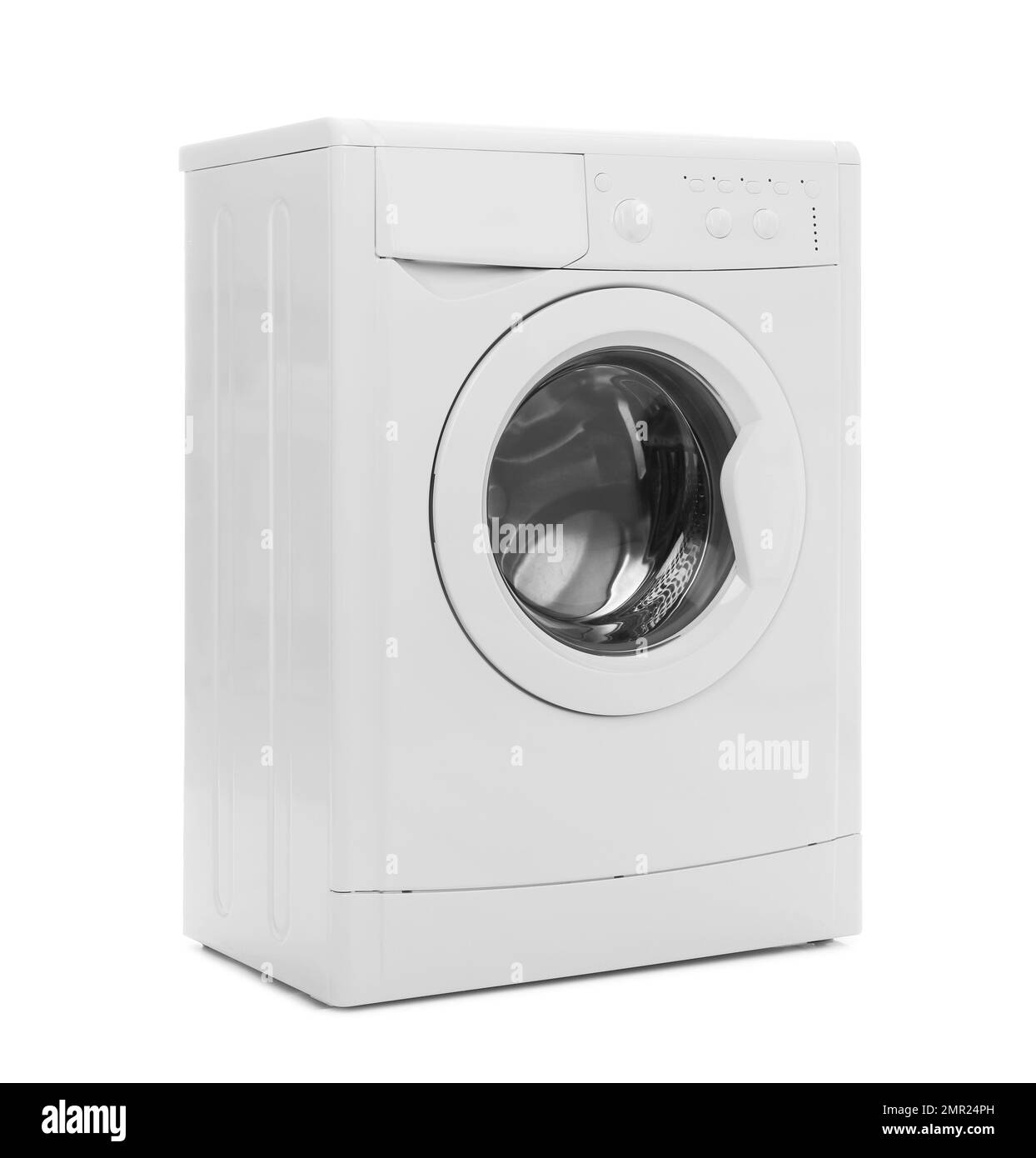 Moderna lavatrice isolata su bianco. Lavanderia giorno Foto Stock