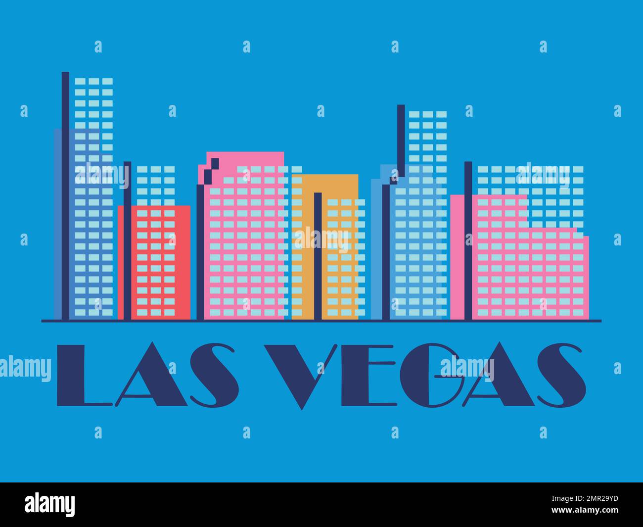 Il paesaggio di Las Vegas in stile vintage. Bandiera retrò della città di Las Vegas con grattacieli in stile lineare. Design per stampa, poster e mater promozionale Illustrazione Vettoriale