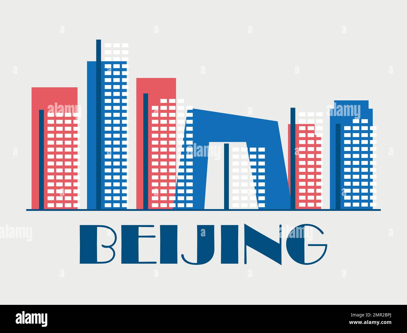 Pechino paesaggio in stile vintage. Bandiera retrò della città di Pechino con grattacieli in stile lineare. Design per stampa, poster e materiale promozionale Illustrazione Vettoriale