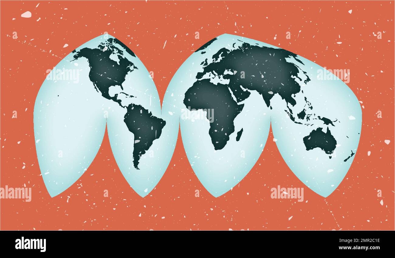 Poster della mappa del mondo. Proiezione eumorfica interrotta da Boggs. Forma vintage World con texture grunge. Eccezionale illustrazione vettoriale. Illustrazione Vettoriale