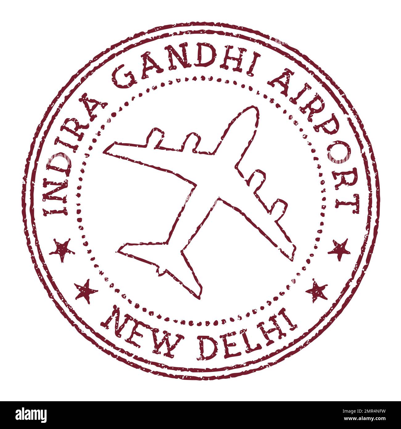 Indira Gandhi Aeroporto di Nuova Delhi timbro. Logo rotondo dell'aeroporto di Nuova Delhi. Illustrazione vettoriale. Illustrazione Vettoriale