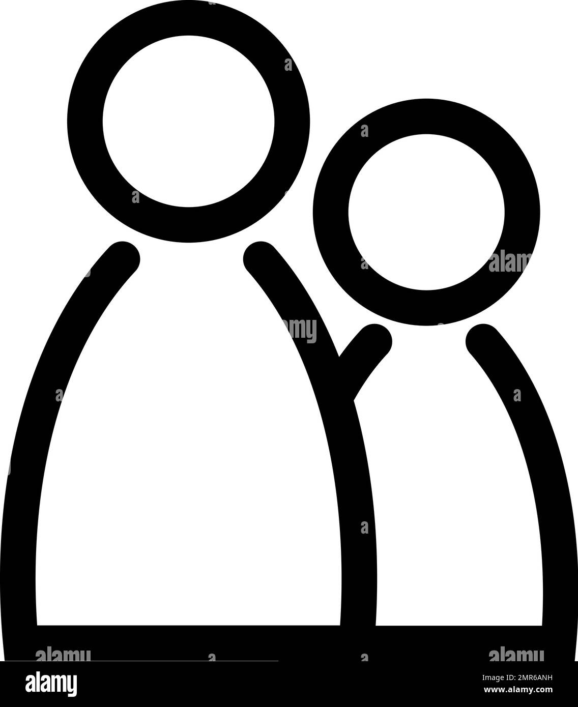 Icona due persone. Simbolo di gruppo o coppia di persone, amici, contatti, utenti. Delineare un elemento di design moderno. Semplice segno vettoriale nero piatto con Illustrazione Vettoriale