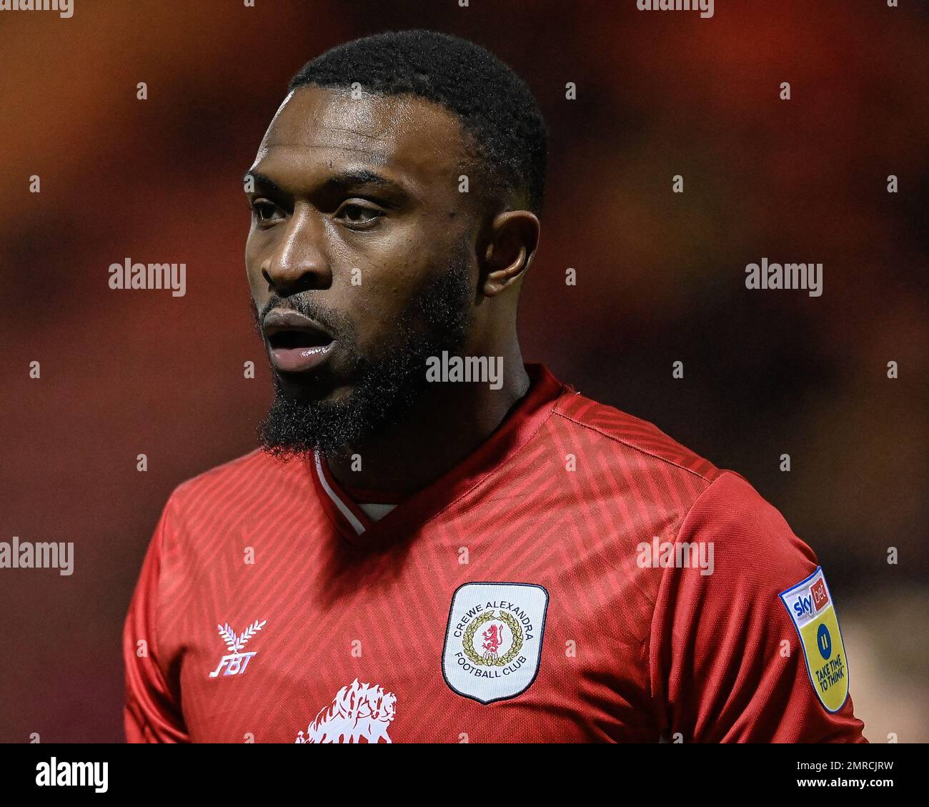 Crewe, Regno Unito. 31st Jan, 2023. David Amoo #32 di Crewe Alexandra durante la partita della Sky Bet League 2 Crewe Alexandra vs Stockport County all'Alexandra Stadium, Crewe, Regno Unito, 31st gennaio 2023 (Photo by ben Roberts/News Images) a Crewe, Regno Unito il 1/31/2023. (Foto di ben Roberts/News Images/Sipa USA) Credit: Sipa USA/Alamy Live News Foto Stock