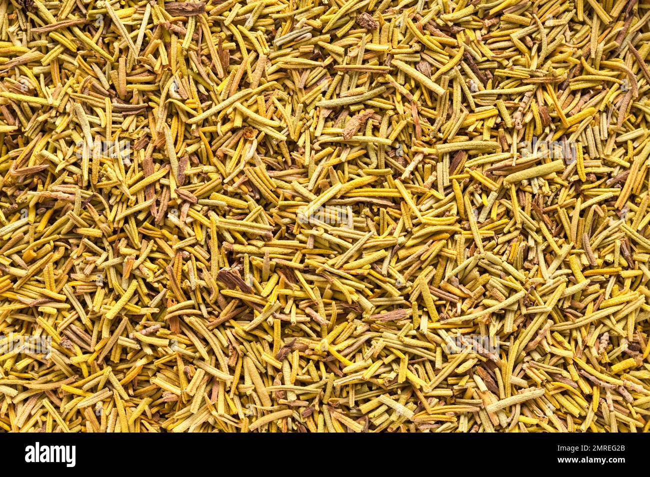 Condimento secco Rosemary Spice Leaves Heap sfondo. Foto Stock