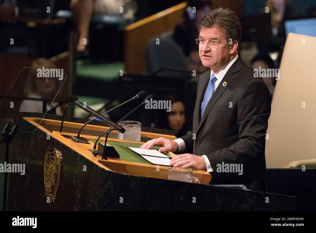United Nations General Assembly President Miroslav Lajcak speaks during the 72nd session of the United Nations General Assembly at U.N. headquarters, Tuesday, Sept. 19, 2017. (AP Photo/Mary Altaffer) Foto Stock