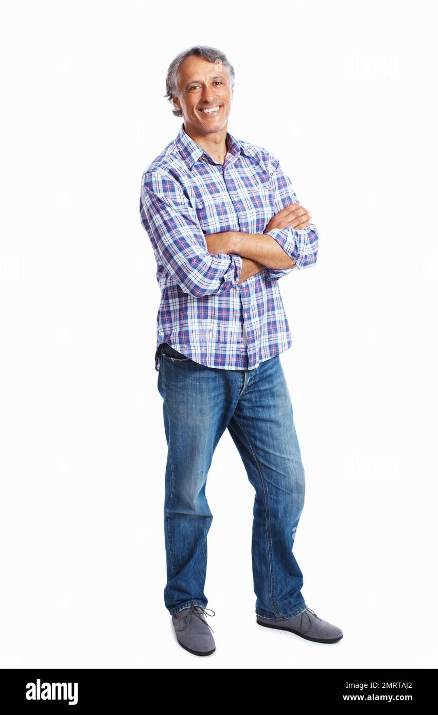 Uomo d'affari sorridente con le mani piegate. Un uomo d'affari sicuro che sorride con le mani piegate. Foto Stock