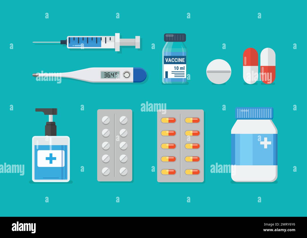 Elementi sanitari medici. Capsule compresse medicinale. Set di pillole mediche. Illustrazione vettoriale Illustrazione Vettoriale