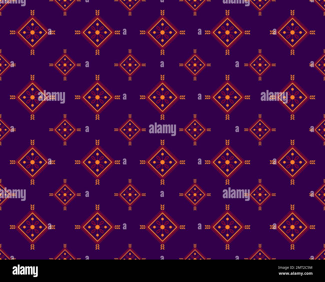 MODELLO ETNICO SENZA CUCITURE, MODELLO A TRIANGOLO VIOLA E ROSSO, MODELLO TRIBALE Foto Stock