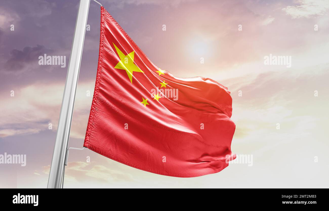 la cina sventola la bandiera in un bel cielo. Foto Stock