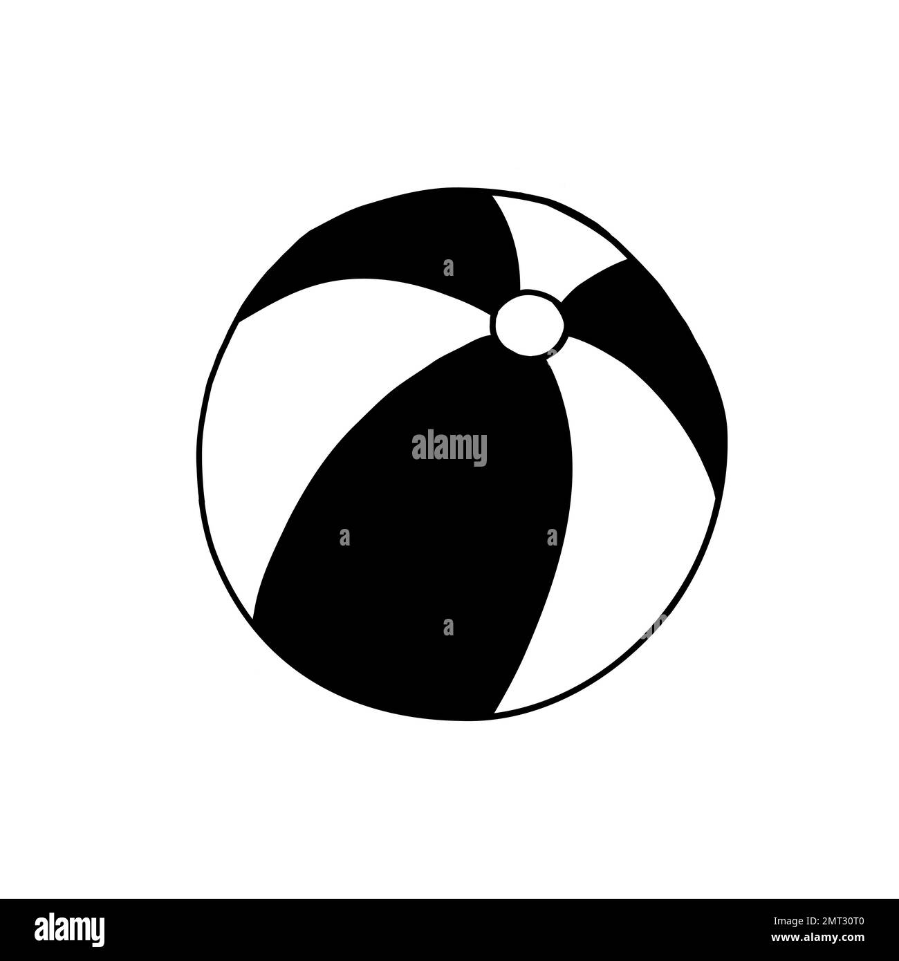 Pallina da spiaggia rosa in stile doodle contorno. Illustrazione vettoriale isolata su sfondo bianco. Illustrazione Vettoriale