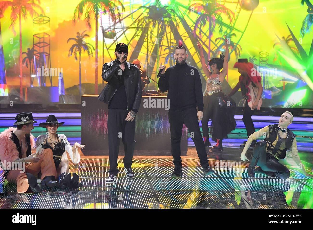 Roma, Italia. 18th Jan, 2023. Roma : Rai Studios ex Caro . Quarta registrazione Boomerissima. Foto : Boomdabash Credit: Independent Photo Agency/Alamy Live News Foto Stock