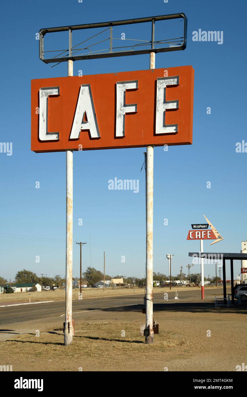 USA, Texas, Route 66, Vega, Midpoint Cafe Foto Stock