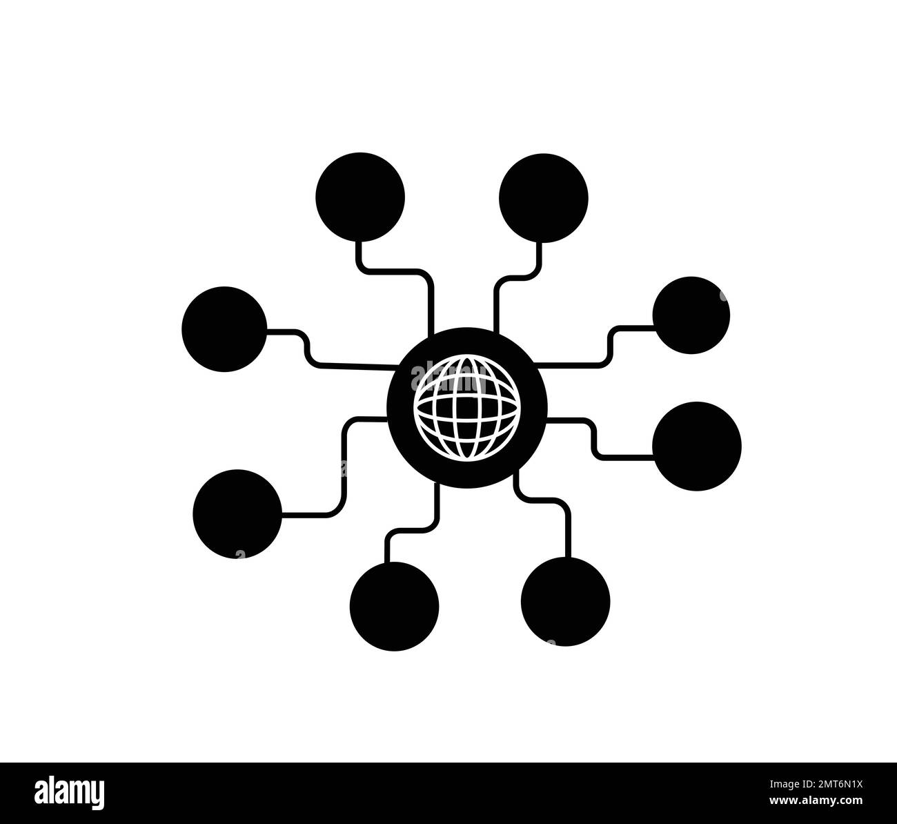 Tecnologia digitale, social network, connessione globale, semplice logo aziendale. Icona nera su sfondo bianco Illustrazione Vettoriale