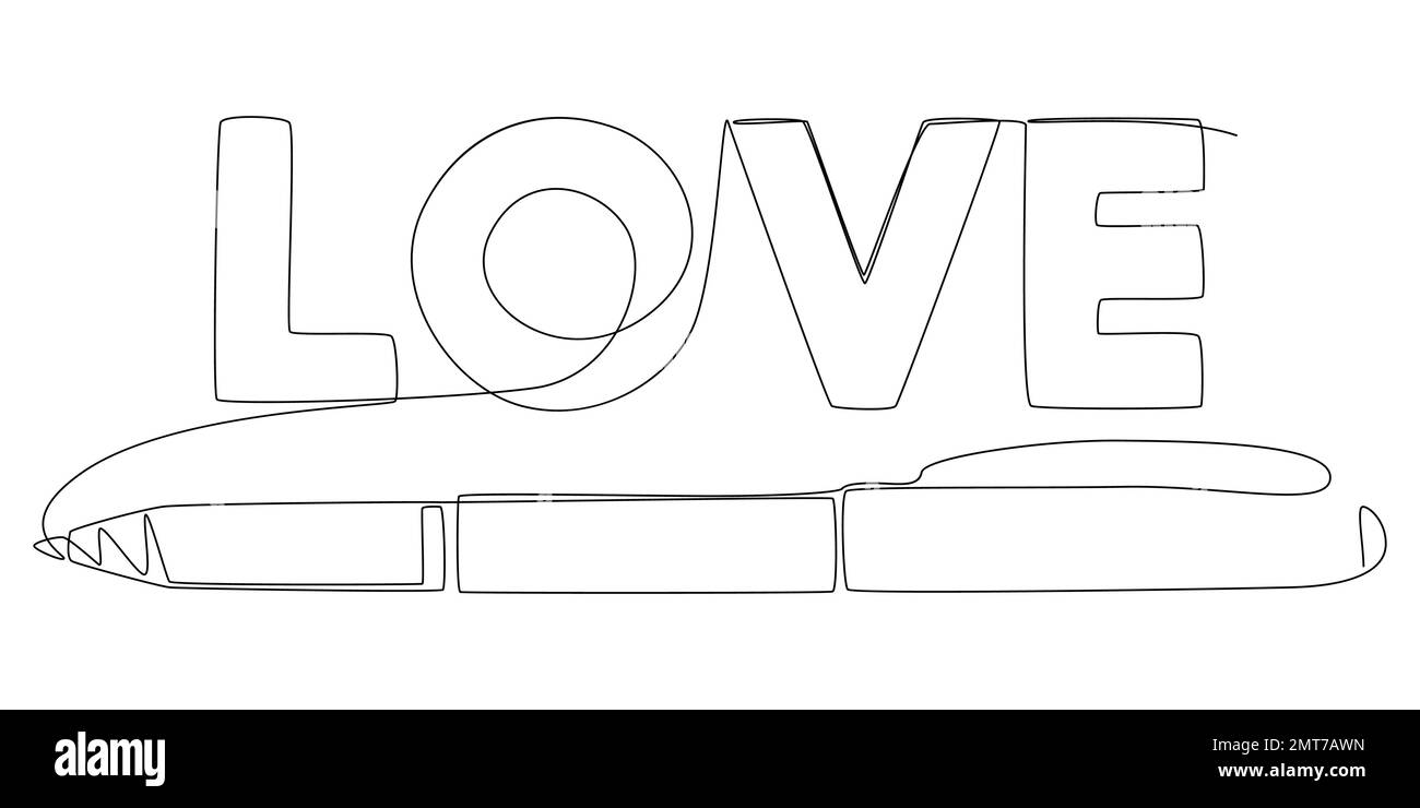 Una linea continua di parola d'amore scritta da penna. Concetto di vettore di illustrazione a linea sottile. Disegno di contorno idee creative. Illustrazione Vettoriale