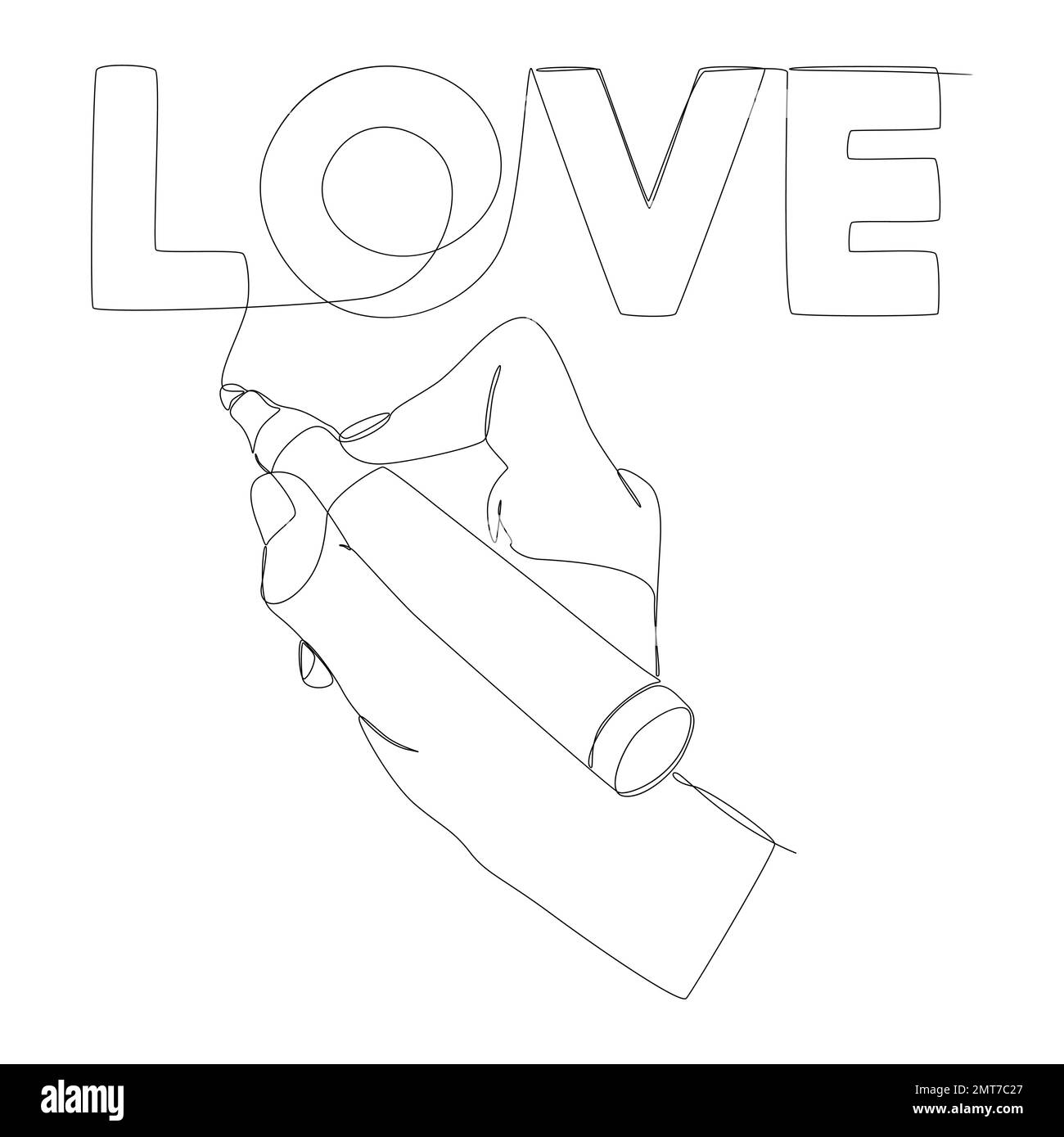 Una linea continua di parola d'amore scritta da penna. Concetto di vettore di illustrazione a linea sottile. Disegno di contorno idee creative. Illustrazione Vettoriale