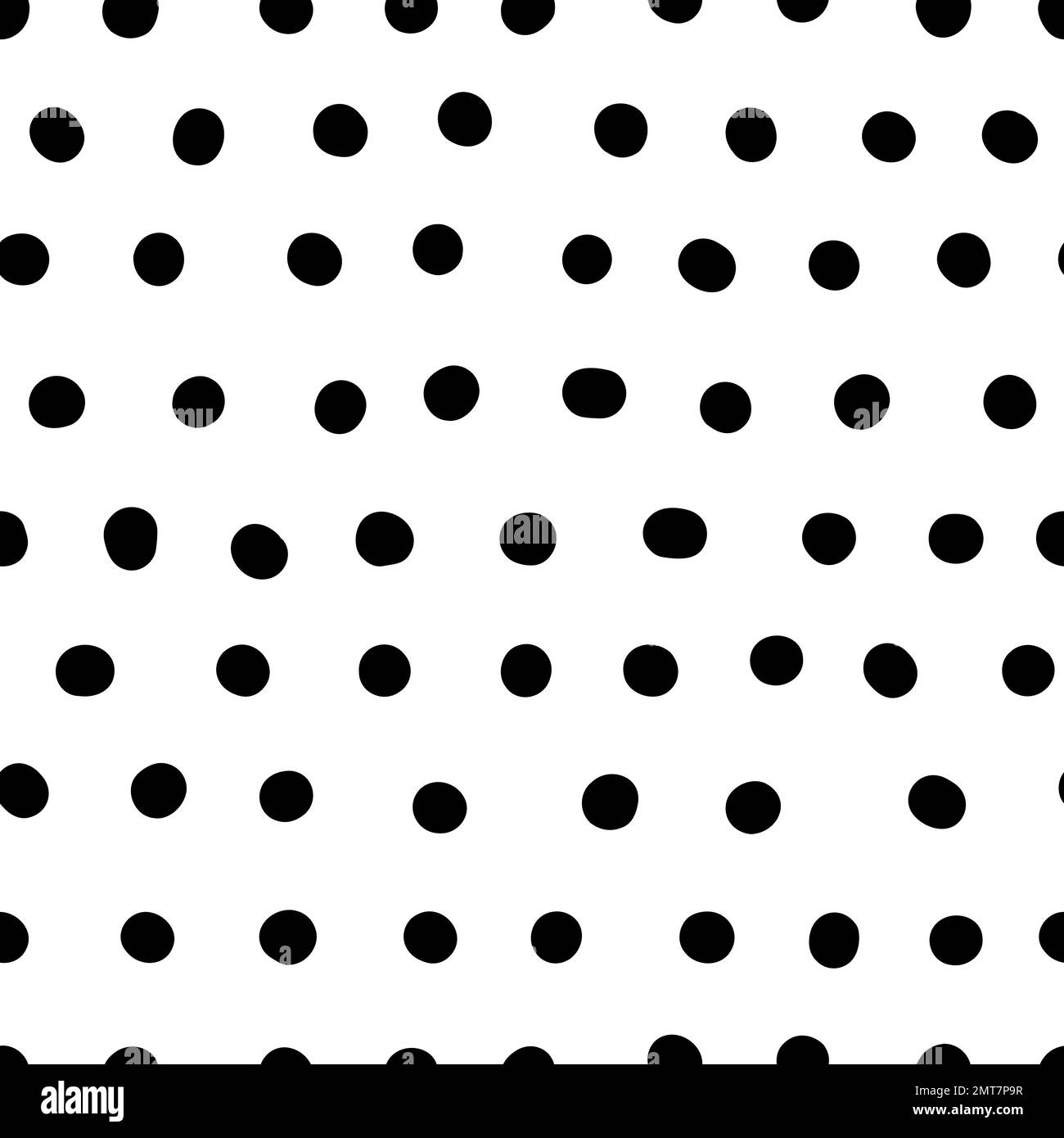 Sequenza di puntini neutri senza cuciture. Cerchi neri disegnati a mano isolati su sfondo bianco. Linee astratte di ornamento di punti. Illustrazione vettoriale per Illustrazione Vettoriale