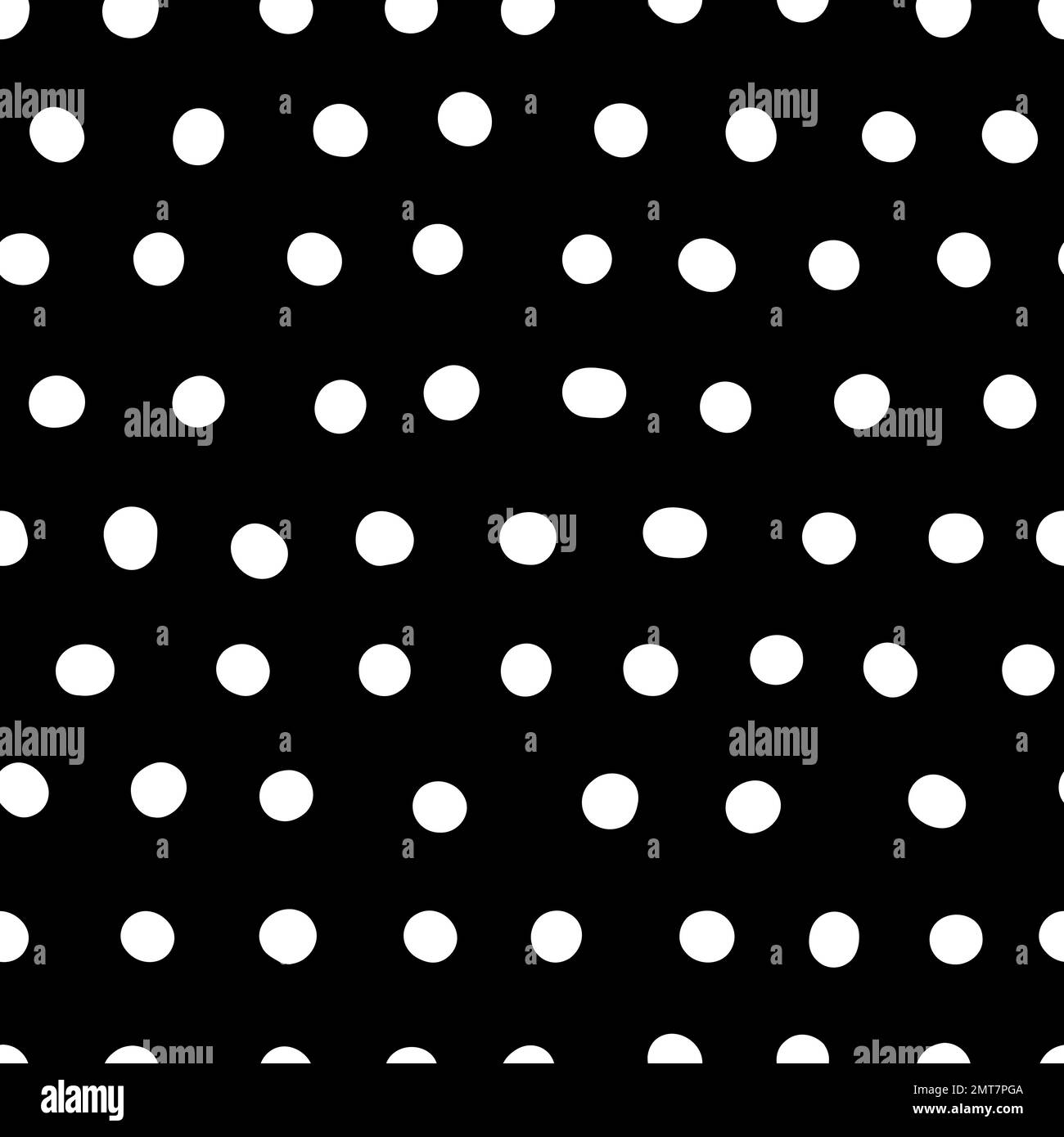 Motivo a pois neutro senza cuciture. Cerchi bianchi disegnati a mano isolati su sfondo nero. Linee astratte di ornamento punti. Illustrazione vettoriale per Illustrazione Vettoriale