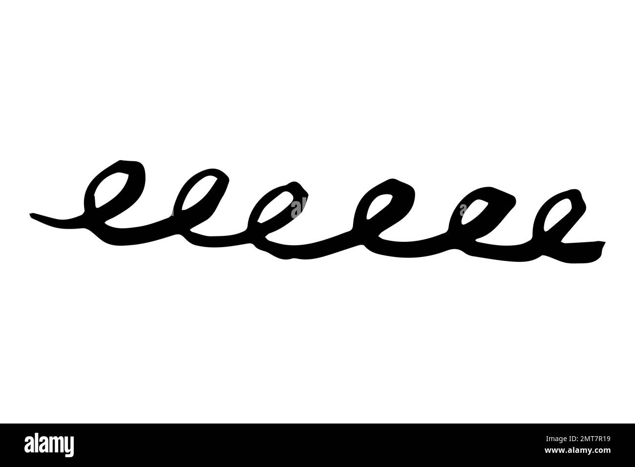 Arricciamento dell'onda del dentello vettoriale. Tratto di pennello a scorrimento di colore nero isolato su sfondo bianco. Illustrazione di pennarelline disegnate a mano per stampe estive, tessuti Illustrazione Vettoriale