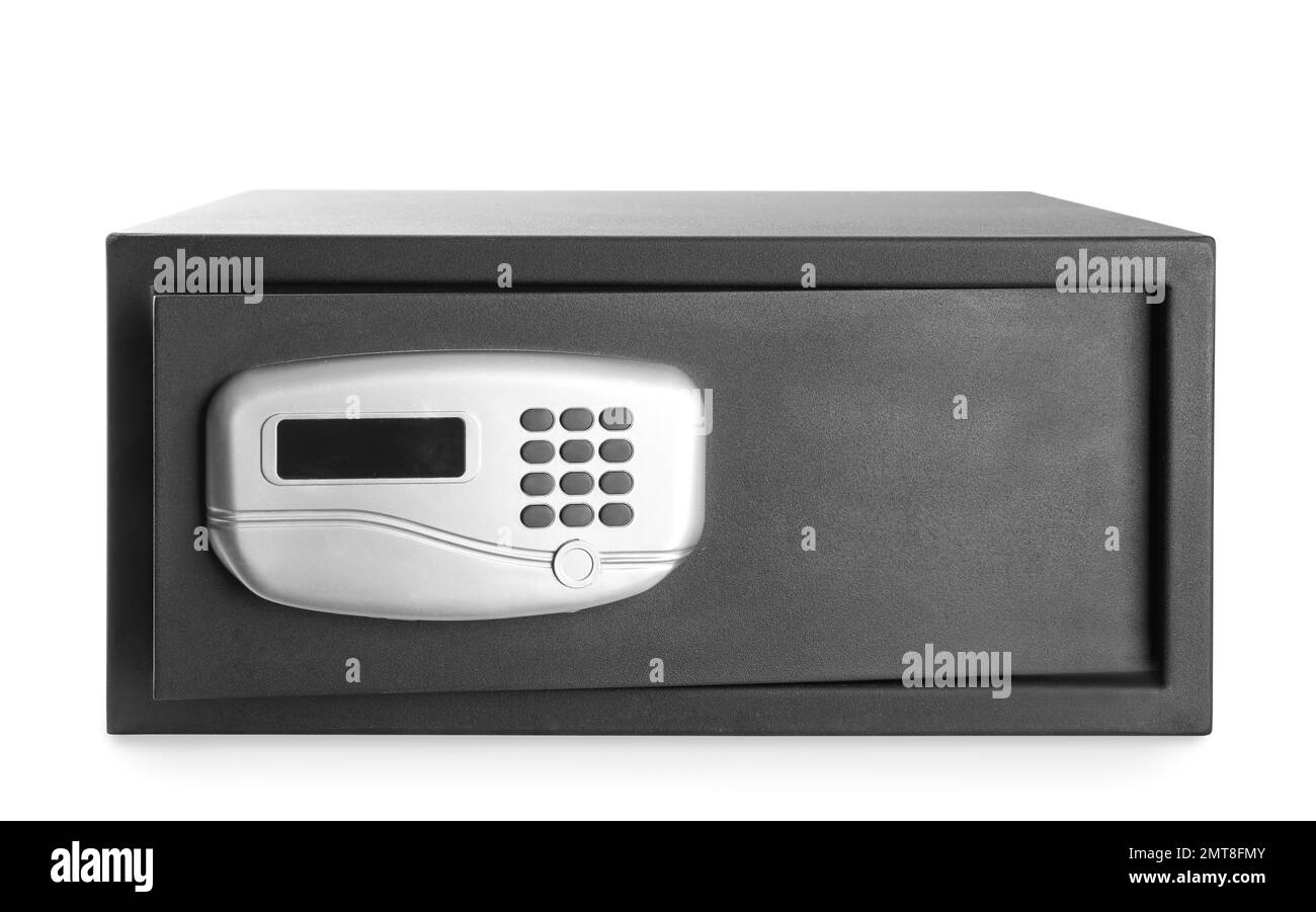 Chiusura in acciaio nero isolato su bianco Foto Stock