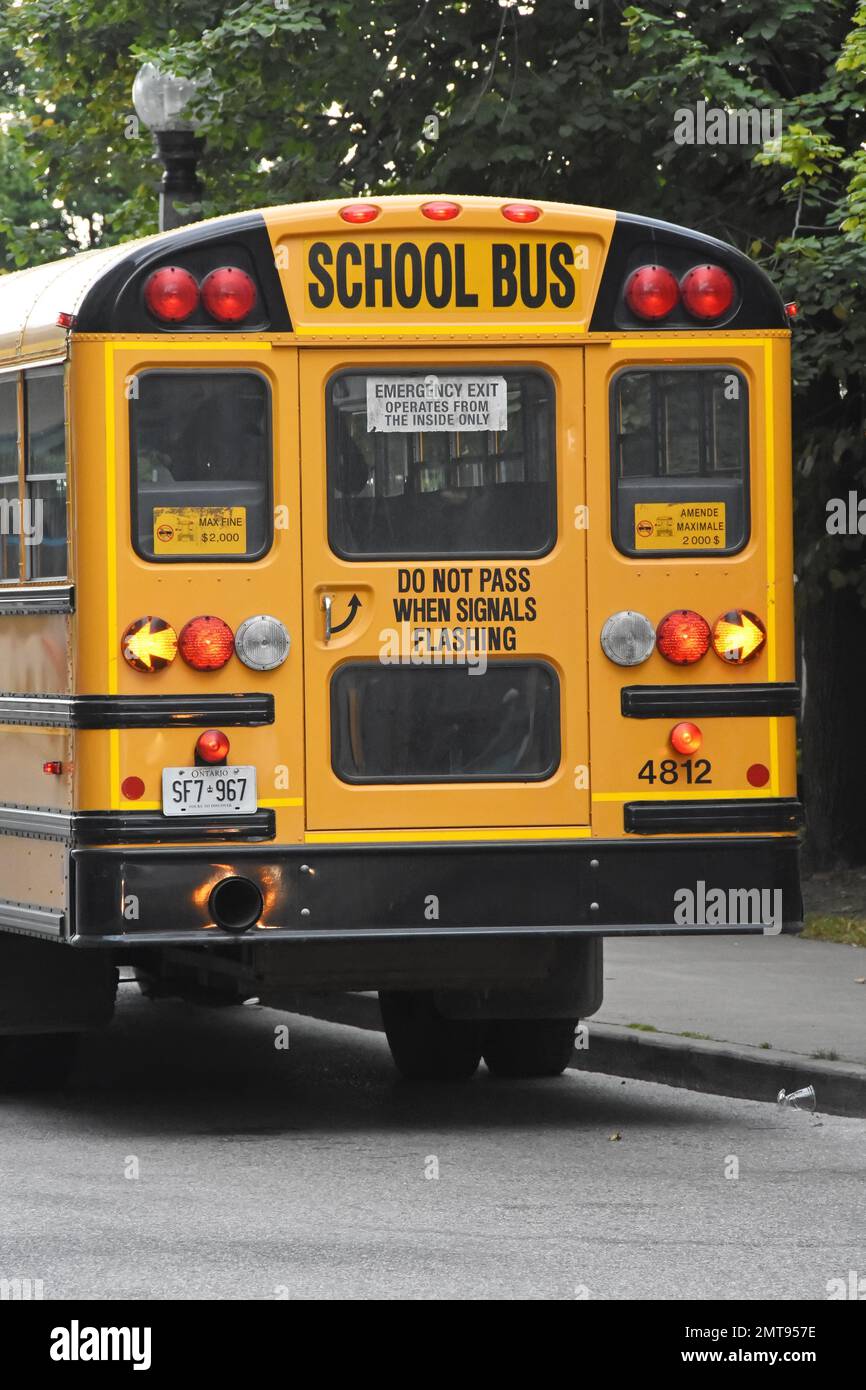 Lato posteriore dell'autobus scolastico, Nord America Foto Stock