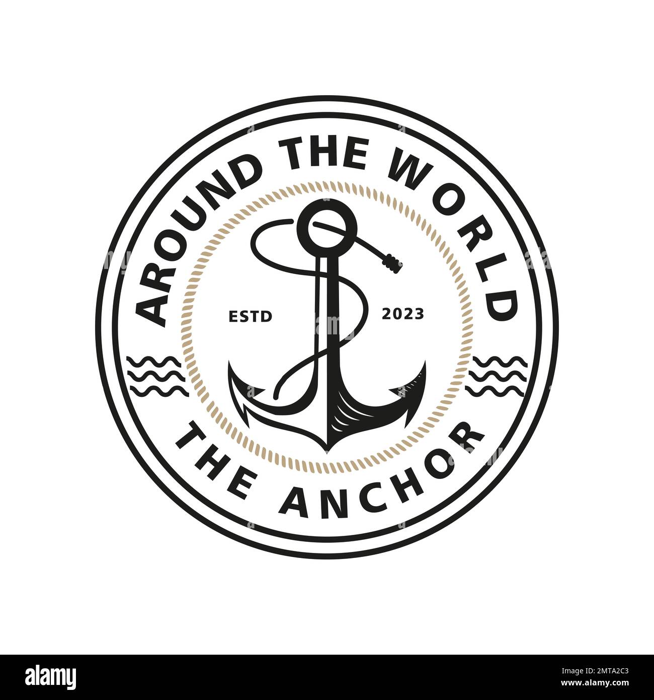 Classico vintage retro Country Emblem Anchor Strap per Sailor Typoography logo ispirazione logo design, emblema, simbolo, segno, distintivo, etichetta, timbro Illustrazione Vettoriale