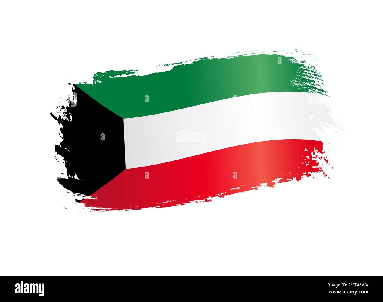 Bandiera del Kuwait realizzata con pennello textured. 25 febbraio, giornata nazionale del Kuwait - bandiera patriottica su sfondo bianco. Illustrazione vettoriale Illustrazione Vettoriale