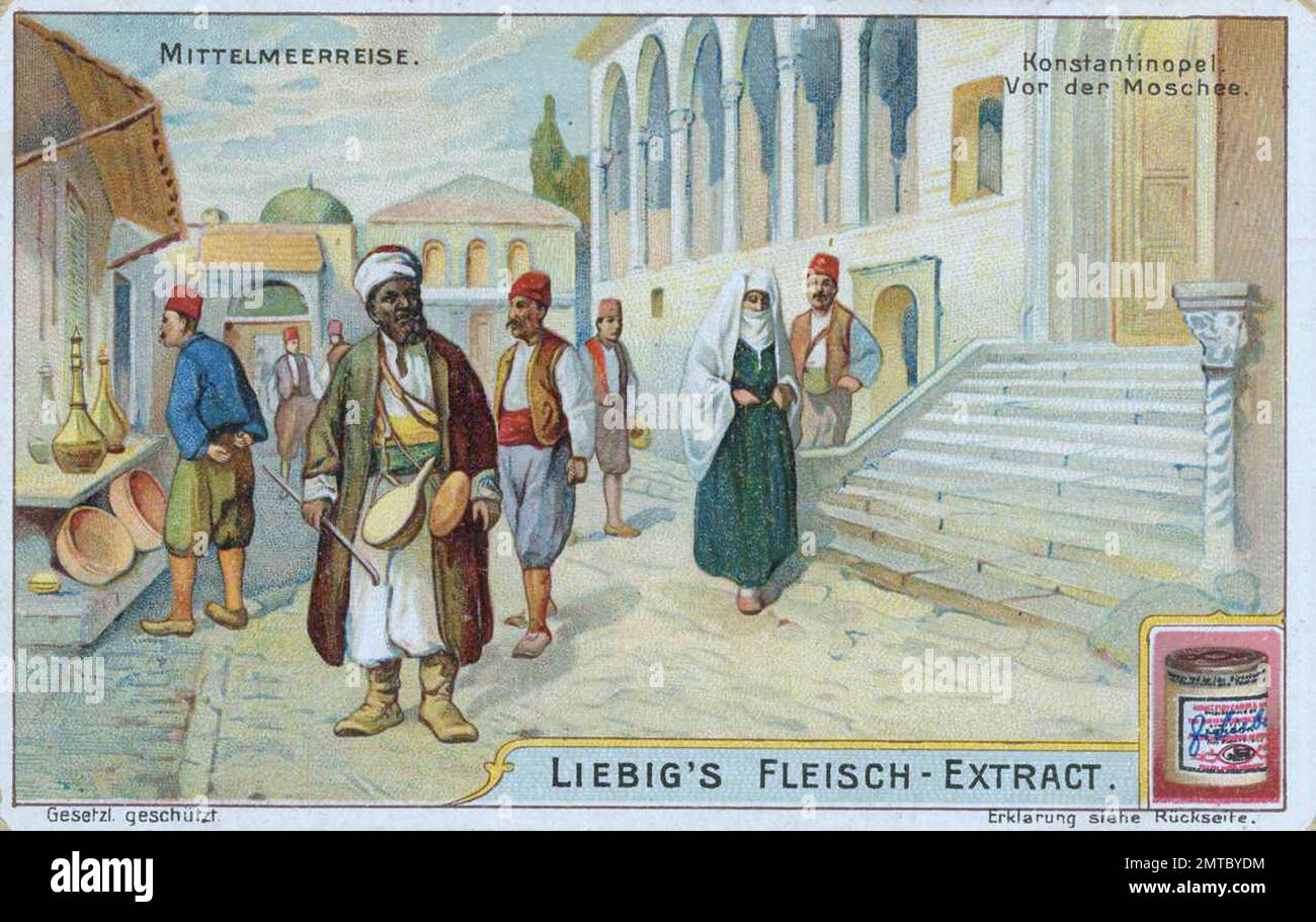 Bilderserie Mittelmeerreise, Konstantinopel, Istanbul, Türkei, Männer vor der Moschee, ristorante digitale Reproduktion eines Sammelbildes von ca 1900, gemeinfrei, genaues Datum unbekannt / Foto Stock