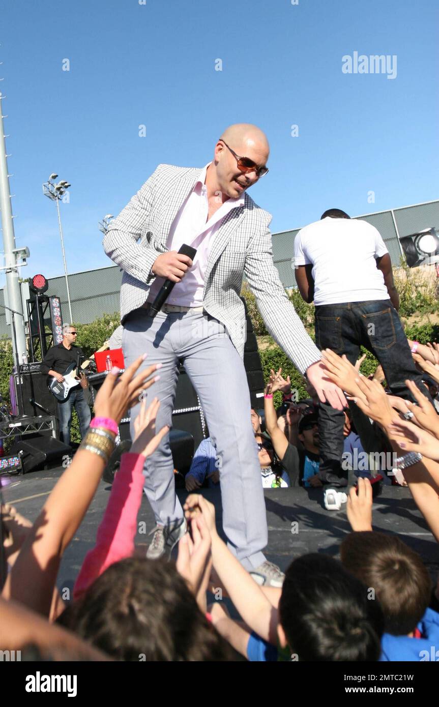 Pitbull suona al concerto di calcio della Coppa del mondo MTV Tr3s 'Rock N' Gol' presso l'Home Depot Center. Carson, California. 03/31/10. Foto Stock