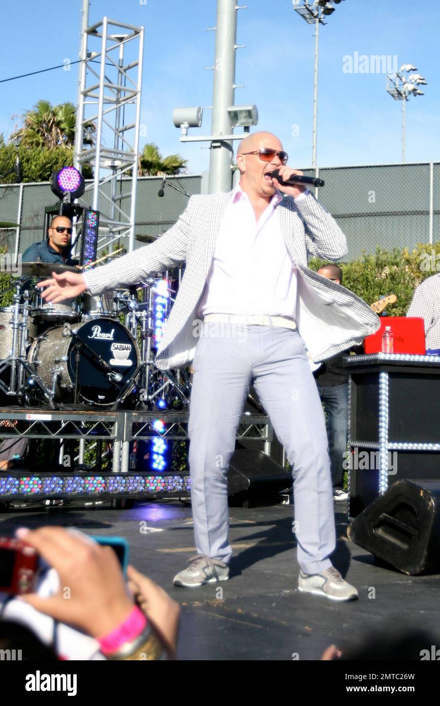 Pitbull suona al concerto di calcio della Coppa del mondo MTV Tr3s 'Rock N' Gol' presso l'Home Depot Center. Carson, California. 03/31/10. . Foto Stock