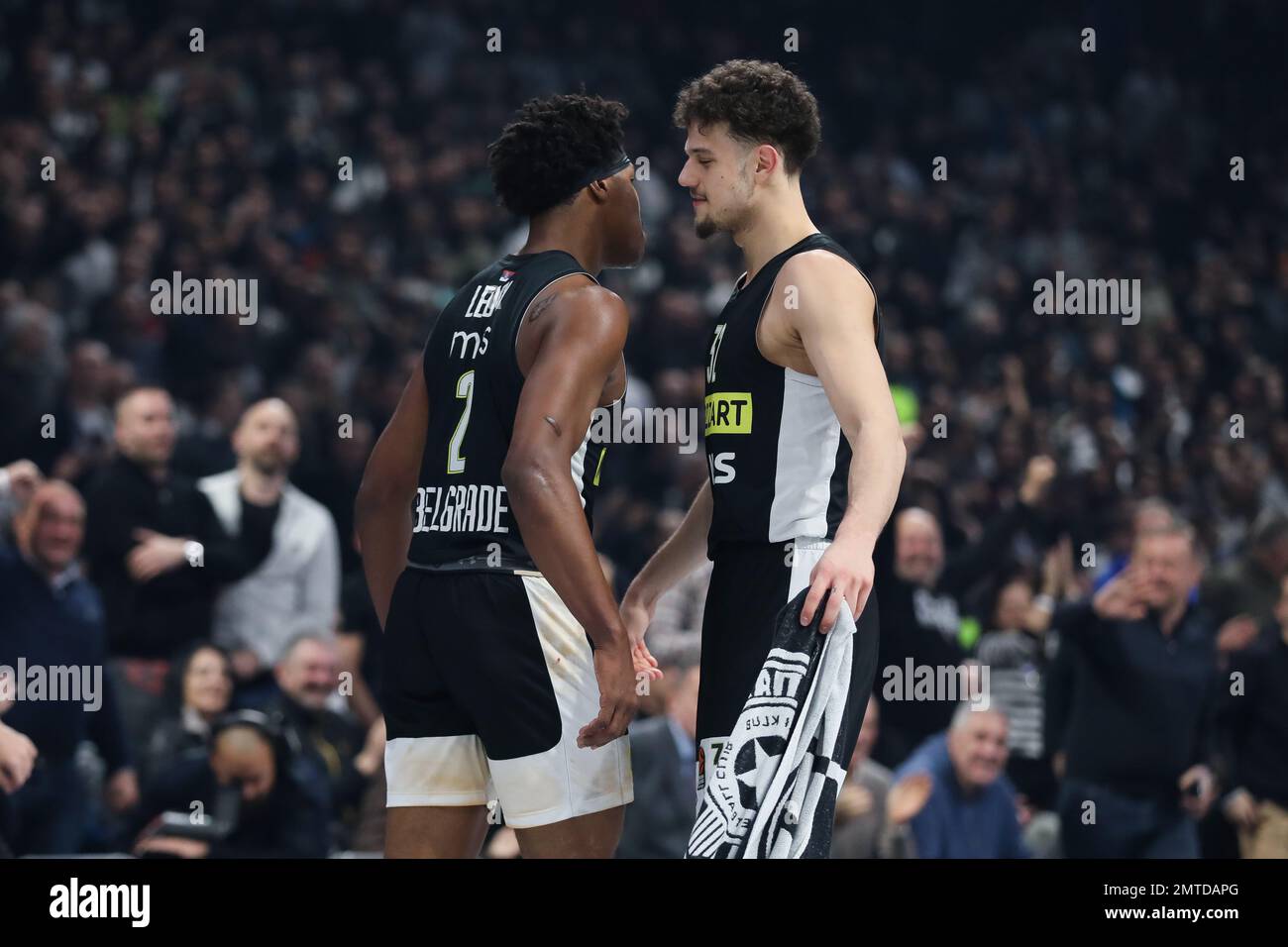 Belgrado, Serbia, 31 gennaio 2023. Uros Trifunovic di Partizan Mozzart Bet Belgrado reagisce durante la partita dell'Eurolega della Turkish Airlines 2022/2023 tra Partizan Mozzart Bet Belgrado e LDLC Asvel Villeurbanne - 2022/2023 Turkish Airlines Eurolega alla Stark Arena di Belgrado, Serbia. Gennaio 31, 2023. Credito: Nikola Krstic/Alamy Foto Stock