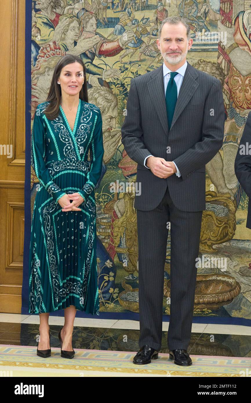 Madrid. Spagna. 20230201, re Felipe VI di Spagna, la regina Letizia di Spagna partecipa ad un'udienza con un rappresentante della Fondazione della Croce Rossa Spagnola a Palazzo Zarzuela il 1 febbraio 2023 a Madrid, Spagna Foto Stock