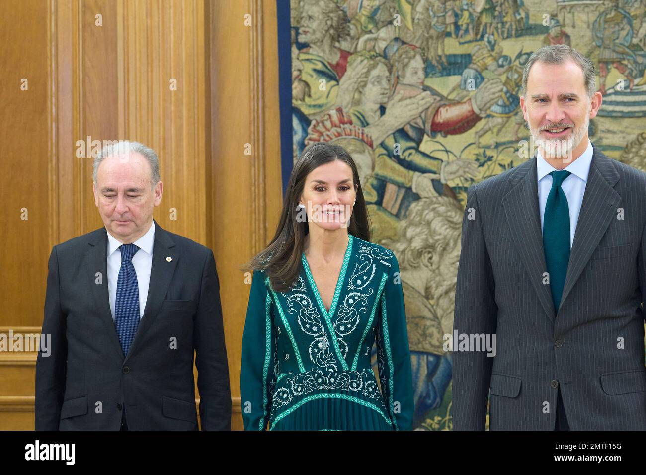 Madrid. Spagna. 20230201, re Felipe VI di Spagna, la regina Letizia di Spagna partecipa ad un'udienza con un rappresentante della Fondazione della Croce Rossa Spagnola a Palazzo Zarzuela il 1 febbraio 2023 a Madrid, Spagna Foto Stock