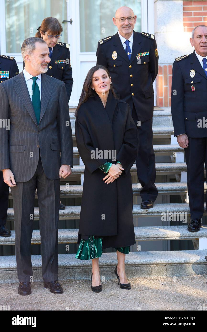Madrid. Spagna. 20230201, Re Felipe VI di Spagna, Regina Letizia di Spagna partecipa alla sessione plenaria della Commissione Nazionale per la commemorazione del bicentenario della polizia Nazionale. Al Palazzo Zarzuela il 1 febbraio 2023 a Madrid, Spagna Foto Stock