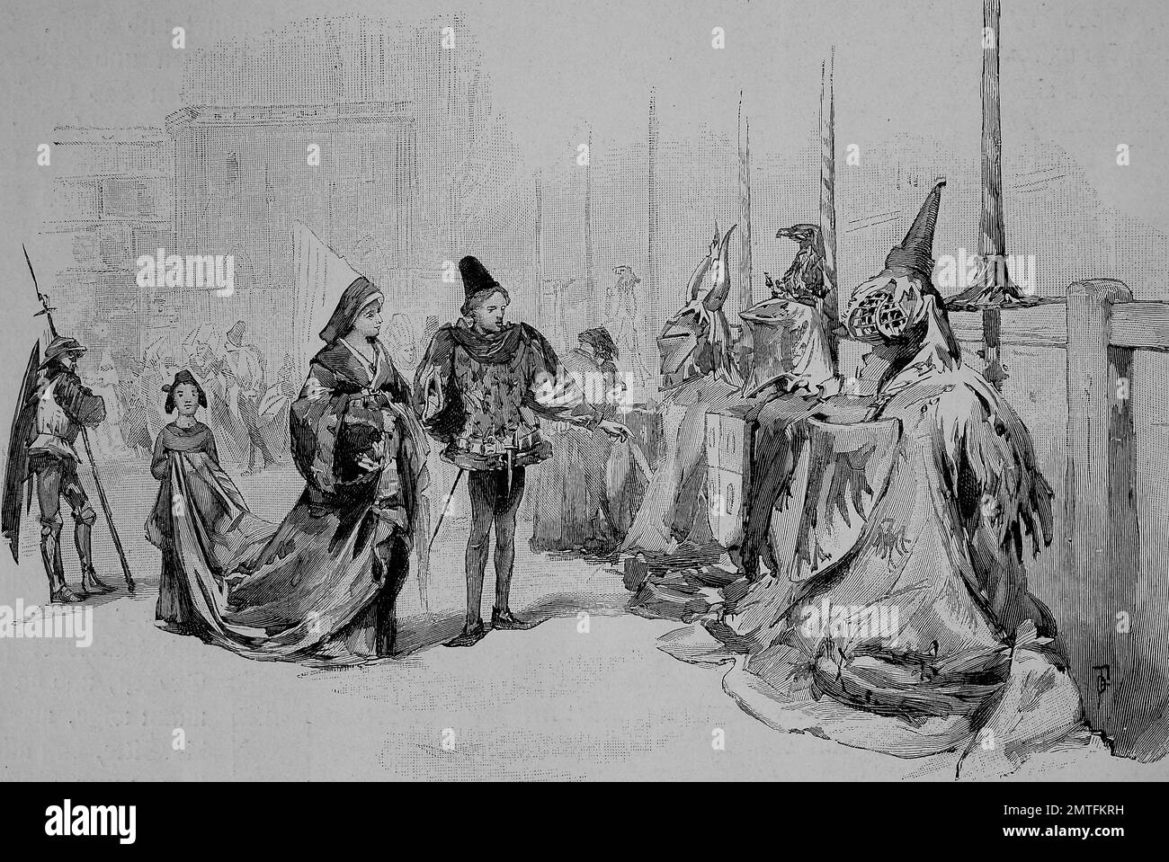 Stemma prima di un torneo nel Medioevo, illustrazione storico Foto Stock